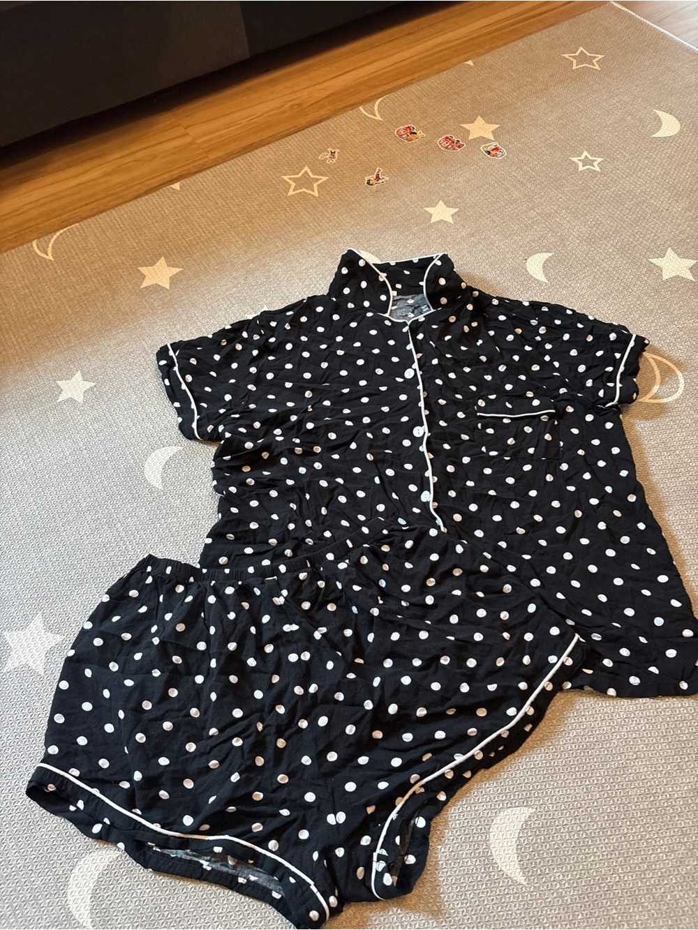 SHEIN Black & White Polka Dot Short Pajama Set for Kids